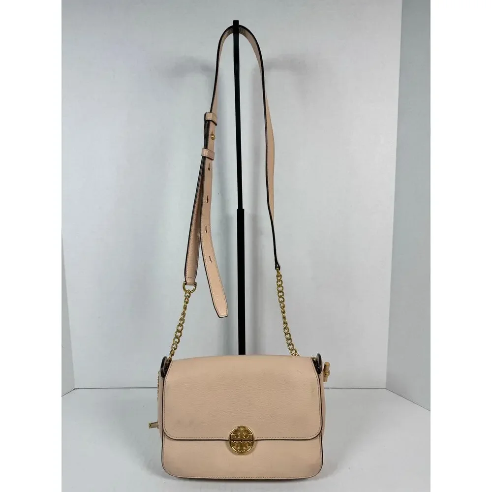 Tory Burch Chelsea Crossbody Bag Light Pink Pebbled Leather Gold Tone